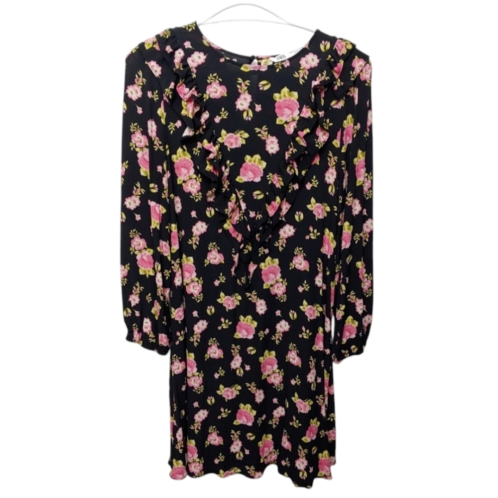Zara Black Floral Mini Dress P2P 16.5 Size US M